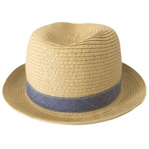 Straw Fedora Hat Women OS Tan Blue‎ Band Sun Hat Summer Beach Coastal Vacation